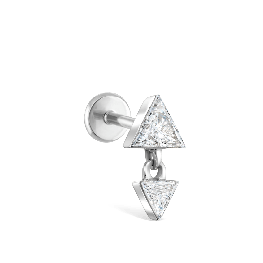 Invisible Set Triangle Diamond Dangle Threaded Earring With Titanium Backing