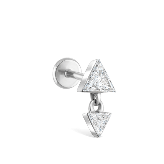 Invisible Set Triangle Diamond Dangle Threaded Earring With Titanium Backing