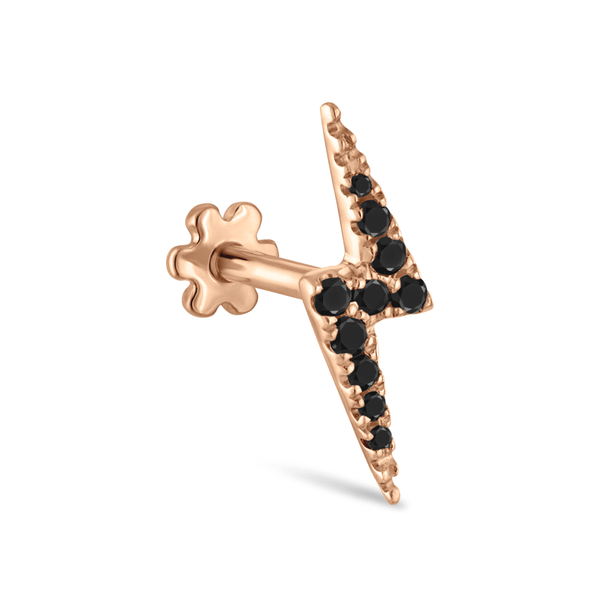 Black Diamond Lightning Bolt Threaded Stud Earring With Titanium Backing