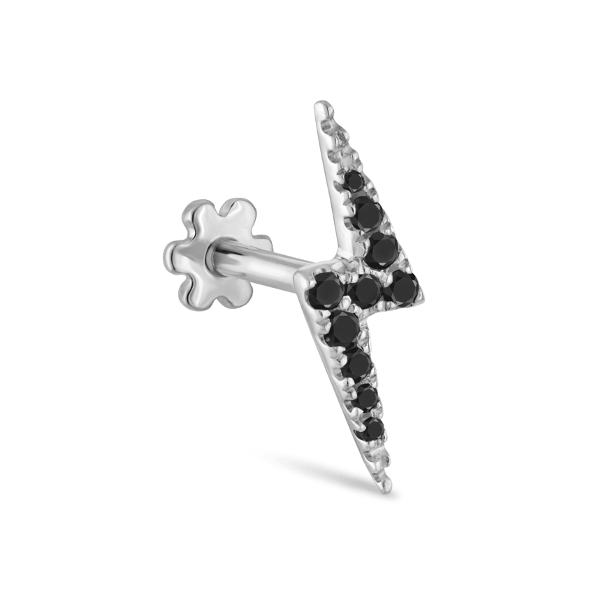 Black Diamond Lightning Bolt Threaded Stud Earring With Titanium Backing