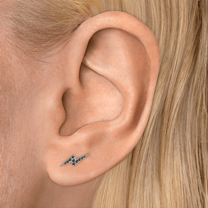 Black Diamond Lightning Bolt Threaded Stud Earring With Titanium Backing