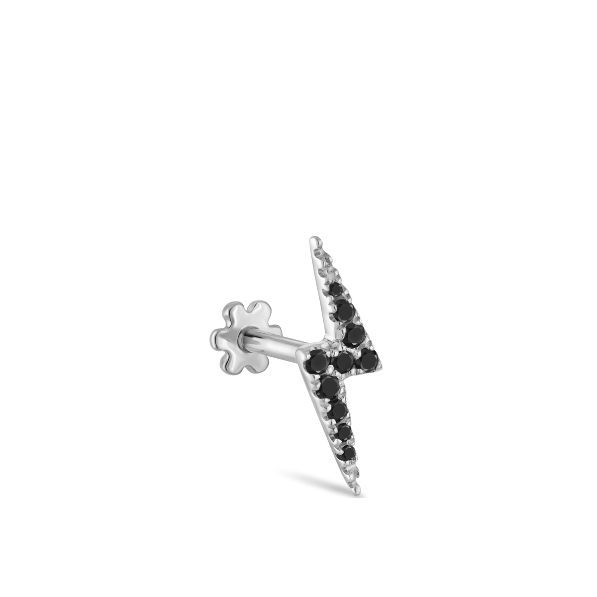 Black Diamond Lightning Bolt Threaded Stud Earring With Titanium Backing