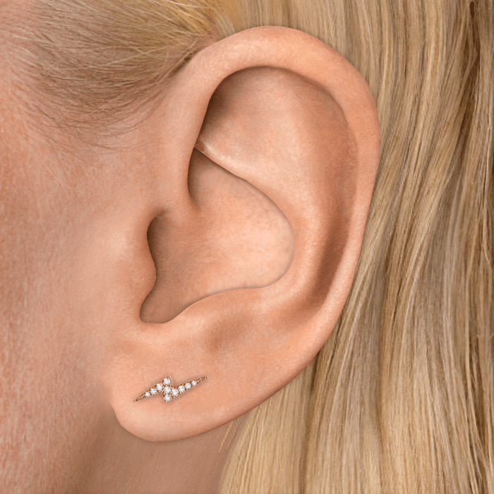 Diamond Lightning Bolt Threaded Stud Earring With Titanium Backing
