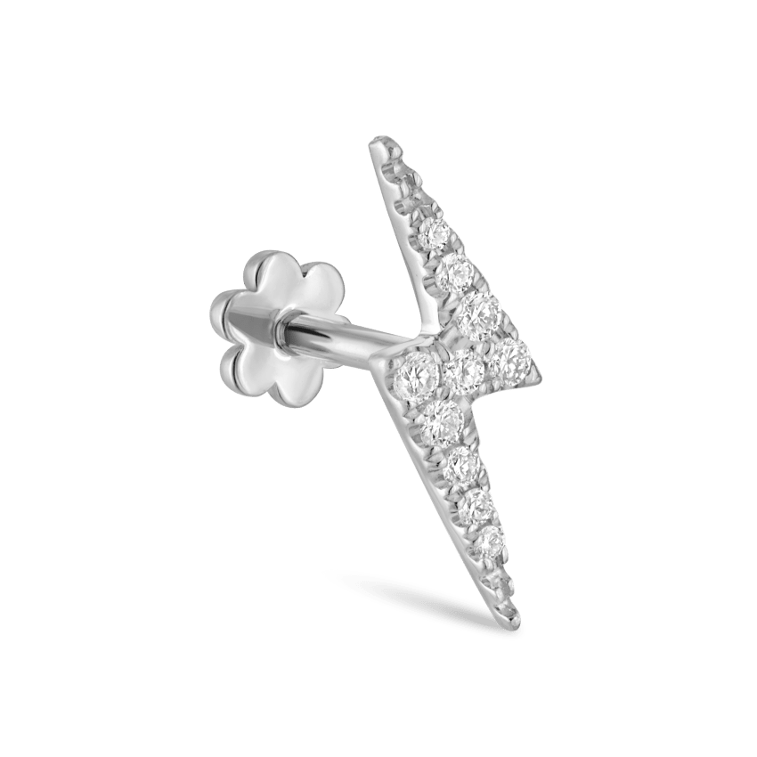 Diamond Lightning Bolt Threaded Stud Earring With Titanium Backing