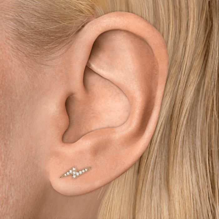 Diamond Lightning Bolt Threaded Stud Earring With Titanium Backing