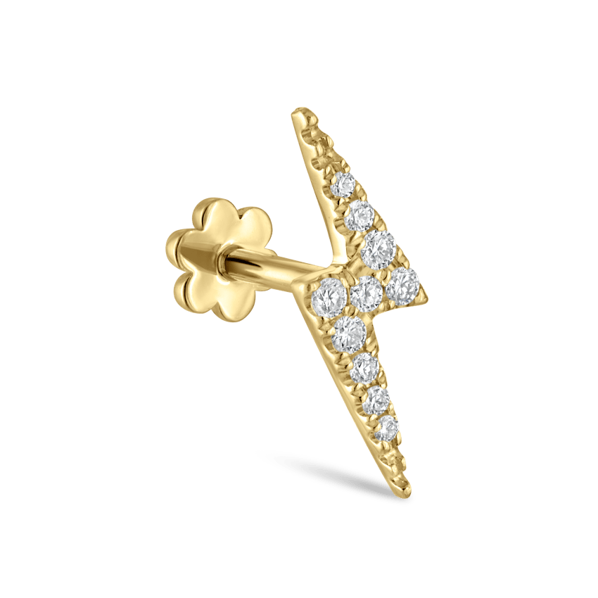 Diamond Lightning Bolt Threaded Stud Earring With Titanium Backing