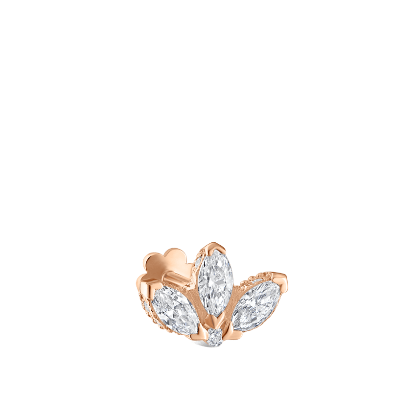 Diamond Engraved Lotus Threaded Stud Earring With Titanium Backing