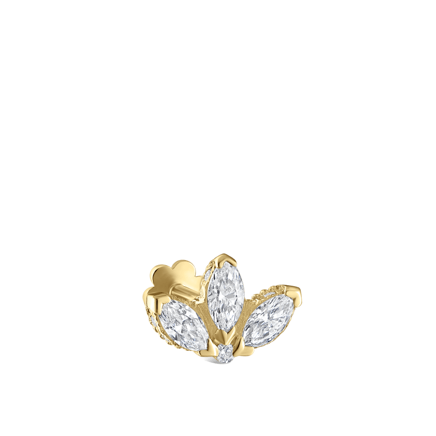 Diamond Engraved Lotus Threaded Stud Earring With Titanium Backing