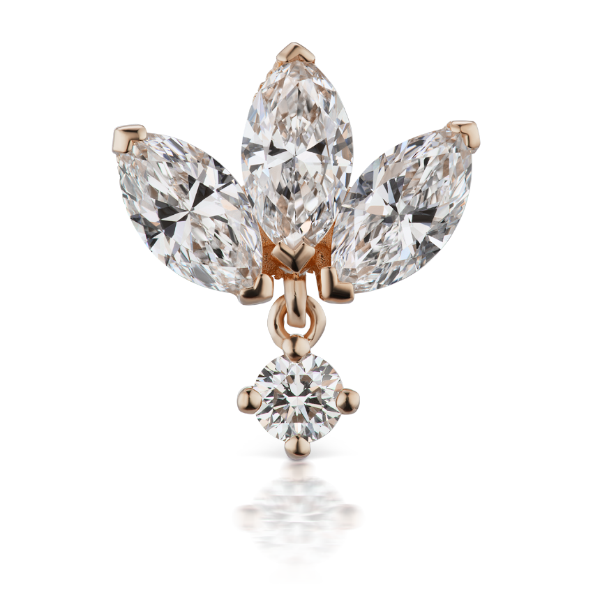 Diamond Engraved Lotus with Dangle Threaded Stud Earring With Titanium Backing