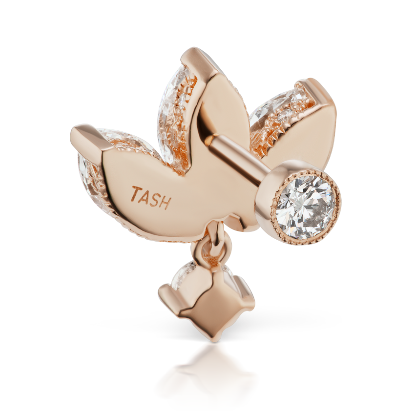 Diamond Engraved Lotus with Dangle Threaded Stud Earring With Titanium Backing