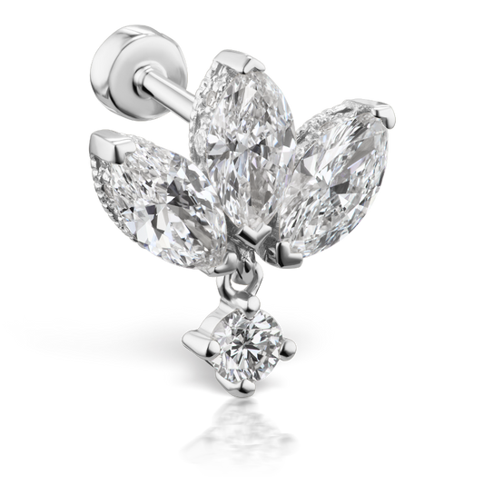 Diamond Engraved Lotus with Dangle Threaded Stud Earring