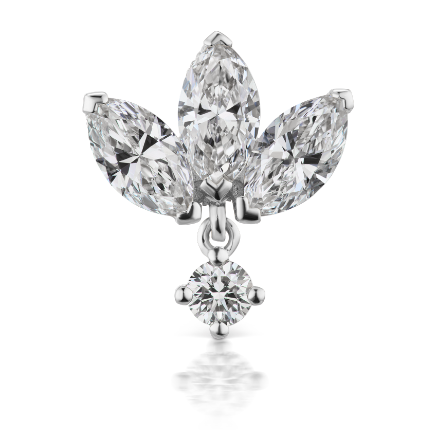 Diamond Engraved Lotus with Dangle Threaded Stud Earring