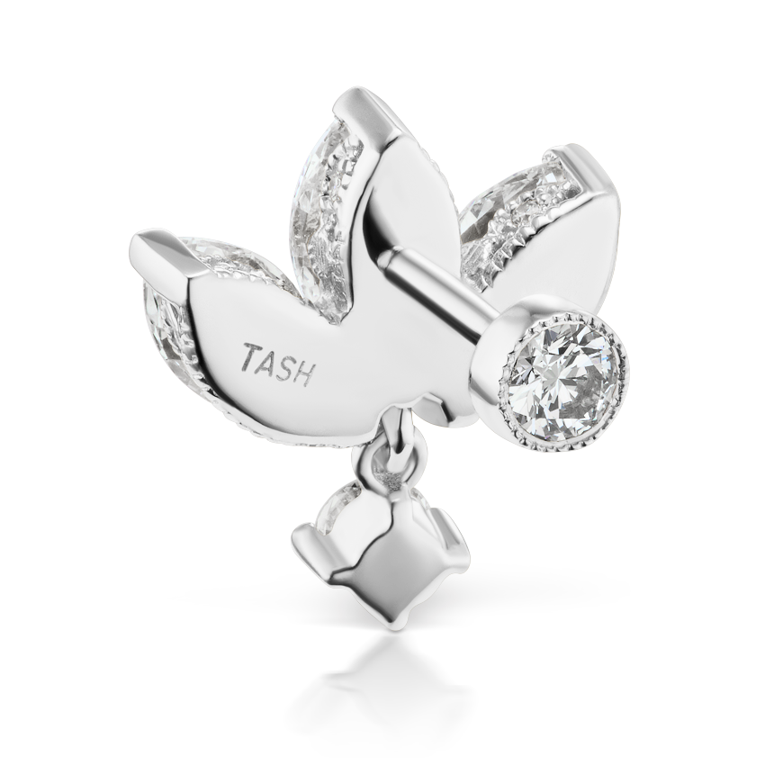 Diamond Engraved Lotus with Dangle Threaded Stud Earring With Titanium Backing