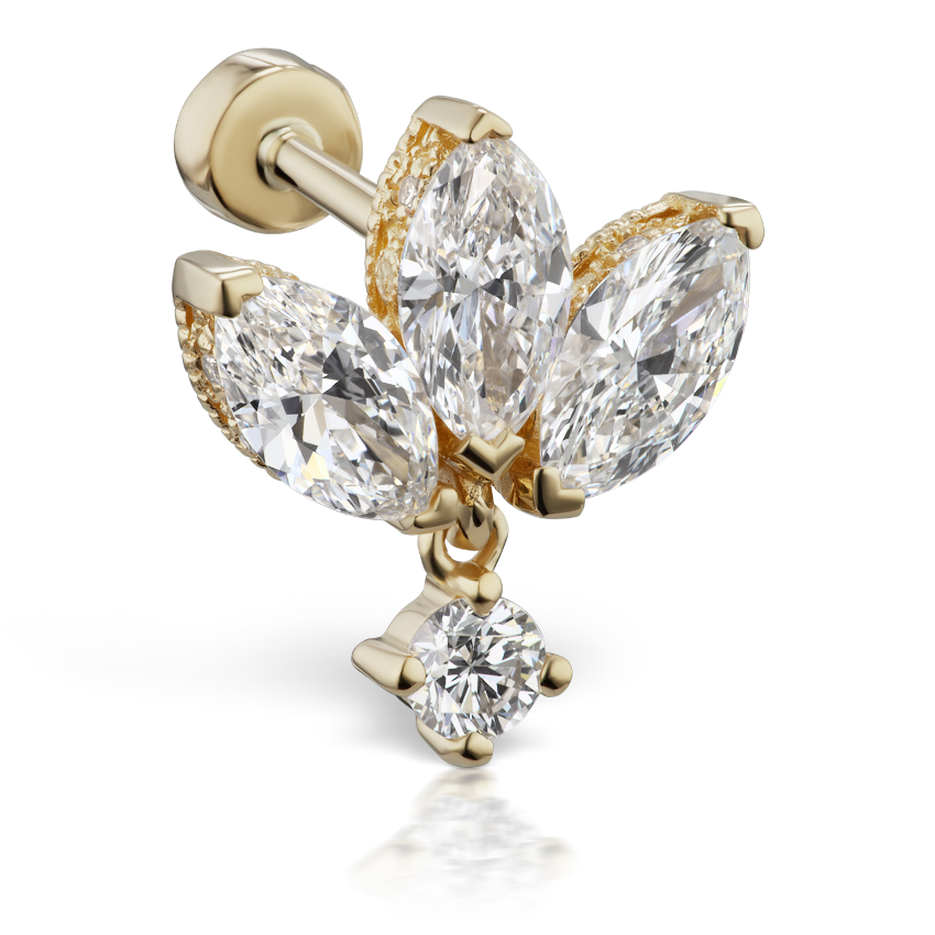 Diamond Engraved Lotus with Dangle Threaded Stud Earring