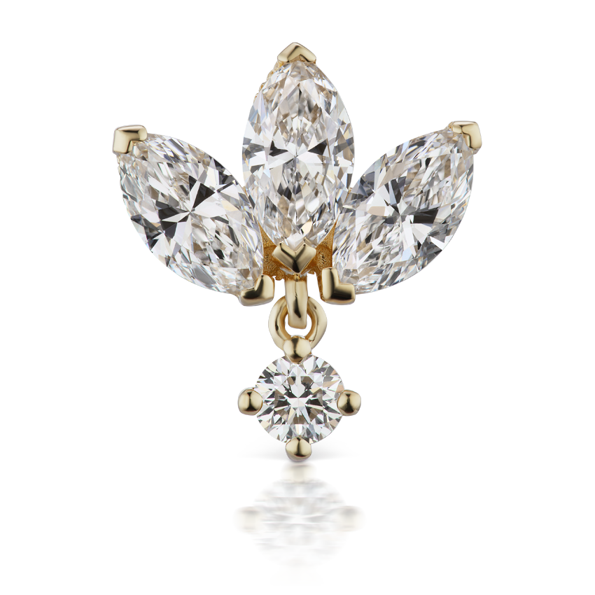 Diamond Engraved Lotus with Dangle Threaded Stud Earring With Titanium Backing