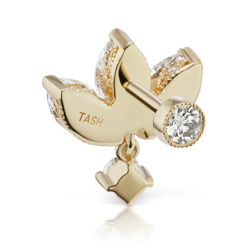 Diamond Engraved Lotus with Dangle Threaded Stud Earring With Titanium Backing