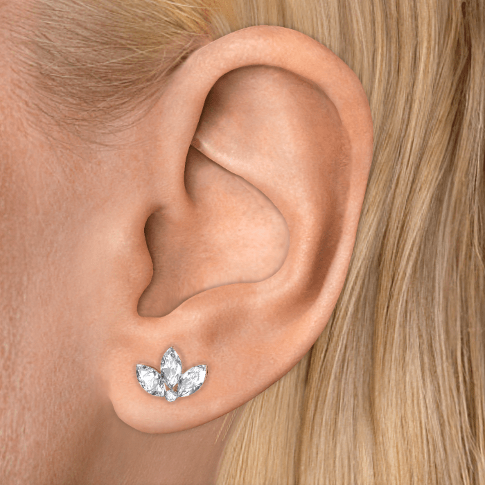 Invisible Diamond Lotus Threaded Stud Earring With Titanium Backing