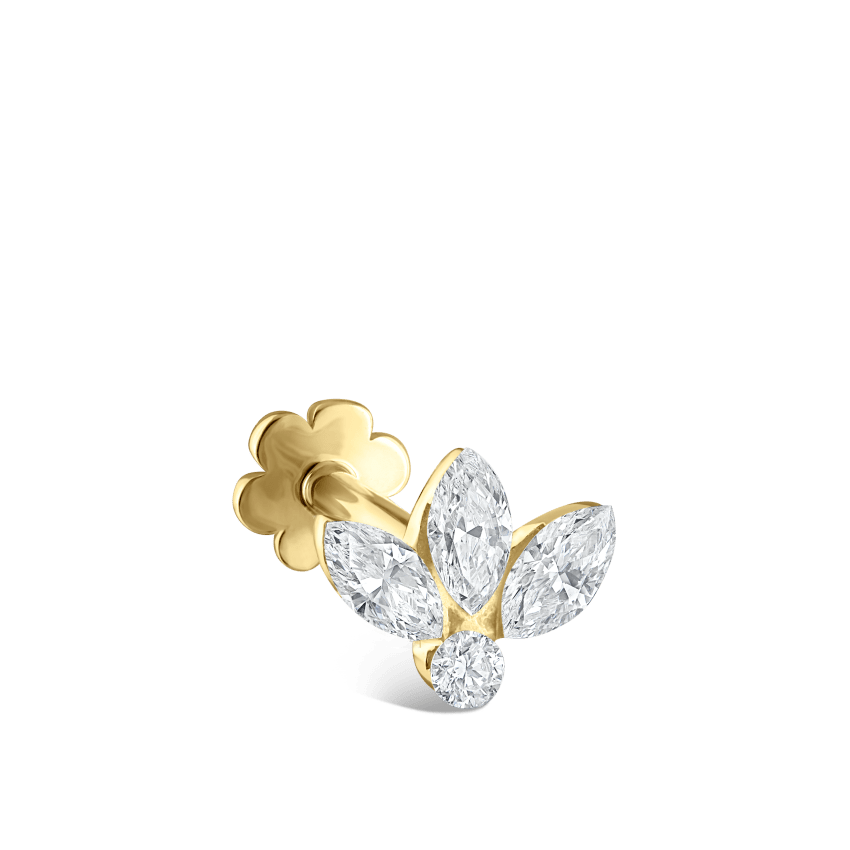 Invisible Diamond Lotus Threaded Stud Earring With Titanium Backing