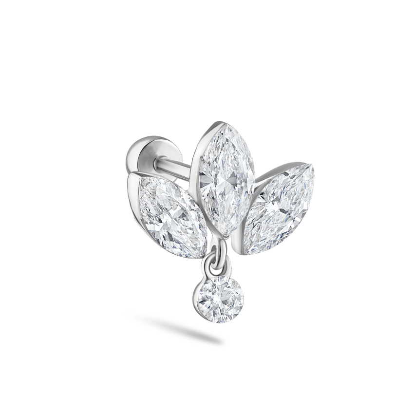 Invisible Diamond Lotus with Dangle Threaded Stud Earring With Titanium Backing