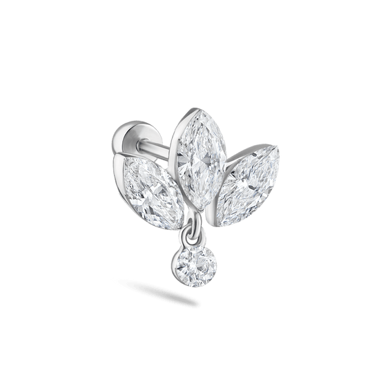 Invisible Diamond Lotus with Dangle Threaded Stud Earring With Titanium Backing