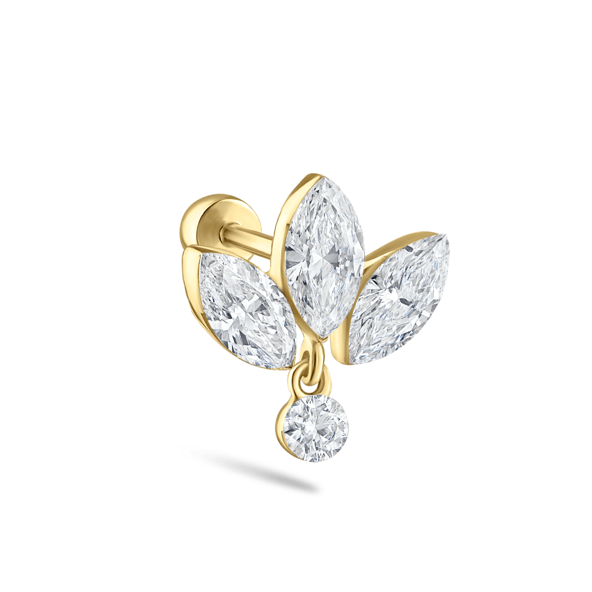 Invisible Diamond Lotus with Dangle Threaded Stud Earring With Titanium Backing