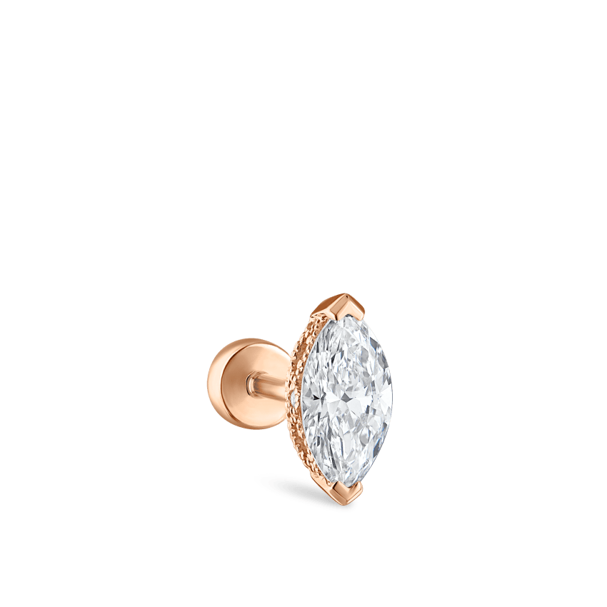 Marquise Diamond Threaded Stud Earring With Titanium Backing
