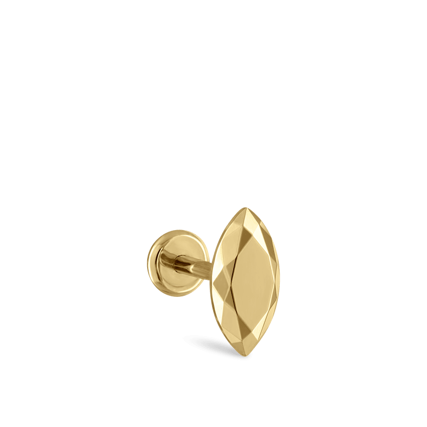 Faceted Gold Marquise Threaded Stud Earring With Titanium Backing