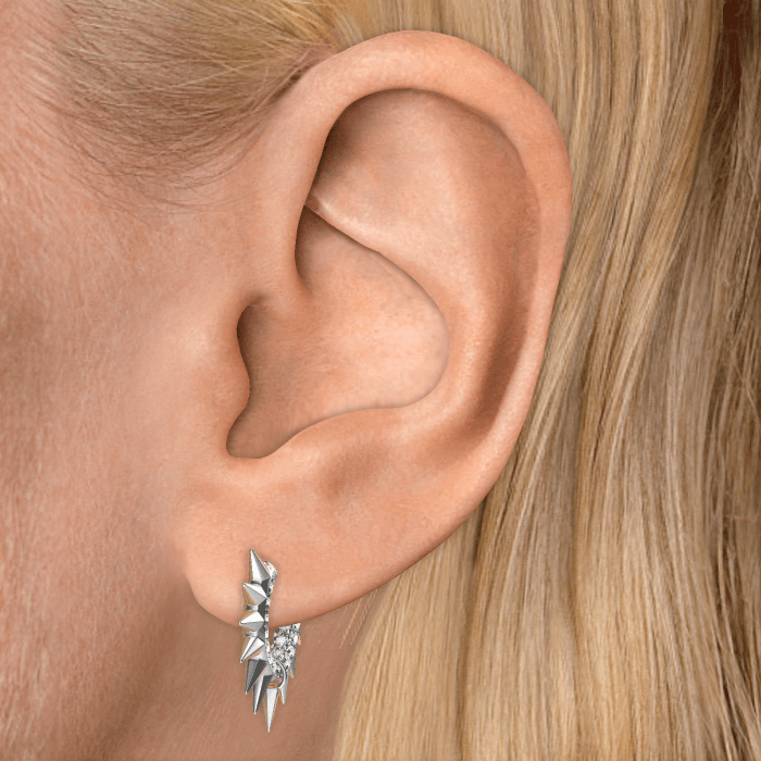 Metal Mohawk with Black and White Diamond Pavé Hoop Earring