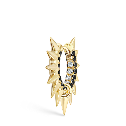 Metal Mohawk with Black and White Diamond Pavé Hoop Earring