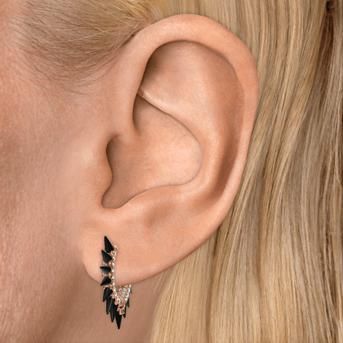 Black Moissanite Mohawk and Diamond Pavé Hoop Earring