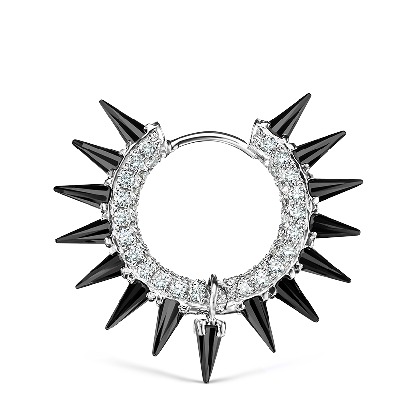 Black Moissanite Mohawk and Diamond Pavé Hoop Earring