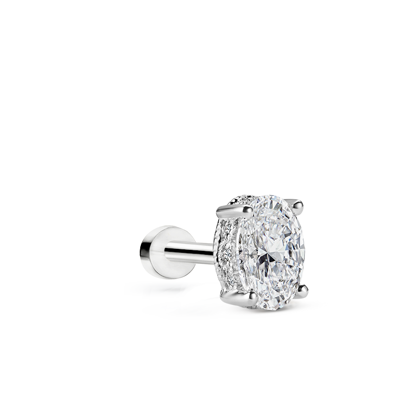 Oval Diamond Engraved Threaded Stud Earring