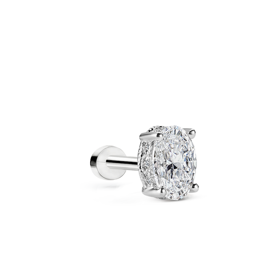 Oval Diamond Engraved Threaded Stud Earring