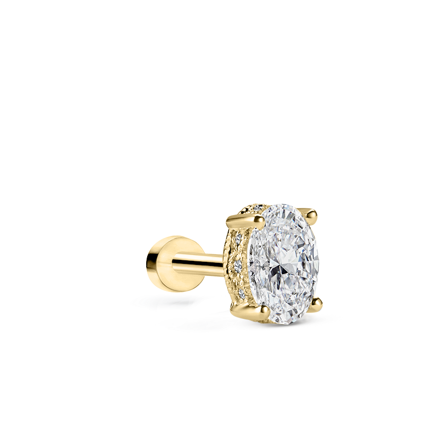 Oval Diamond Engraved Threaded Stud Earring With Titanium Backing