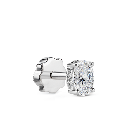 Oval Diamond Engraved Threaded Stud Earring