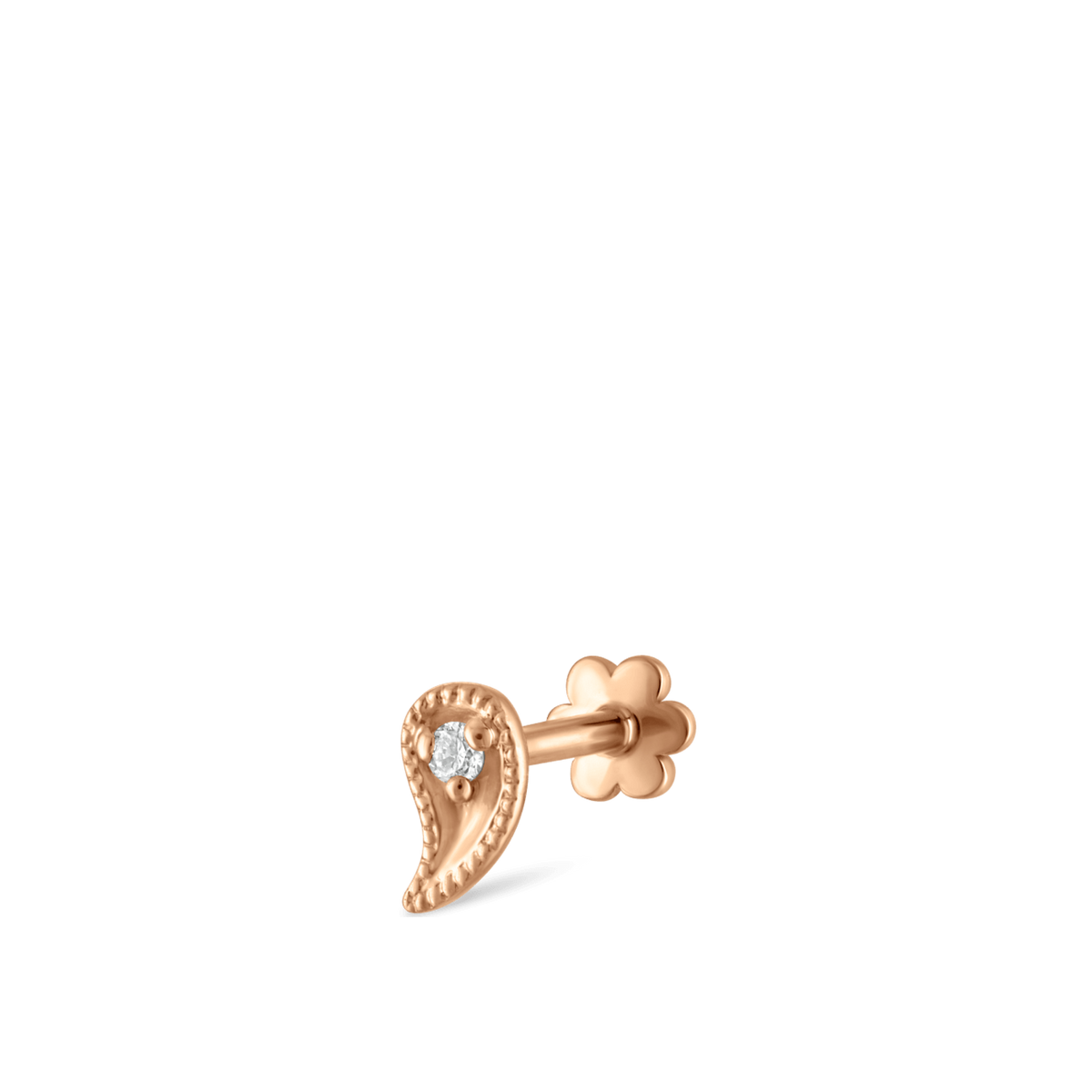 Diamond Paisley Threaded Stud Earring With Titanium Backing