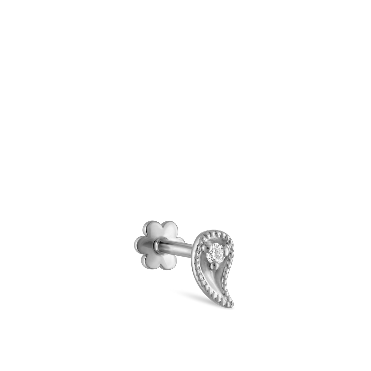 Diamond Paisley Threaded Stud Earring With Titanium Backing
