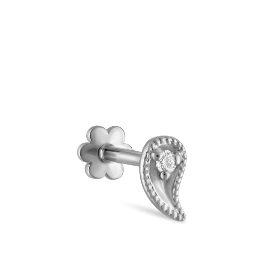 Diamond Paisley Threaded Stud Earring With Titanium Backing