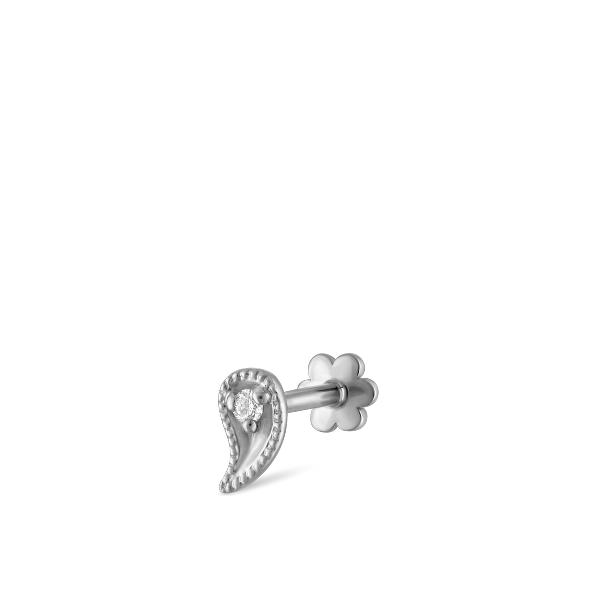 Diamond Paisley Threaded Stud Earring With Titanium Backing