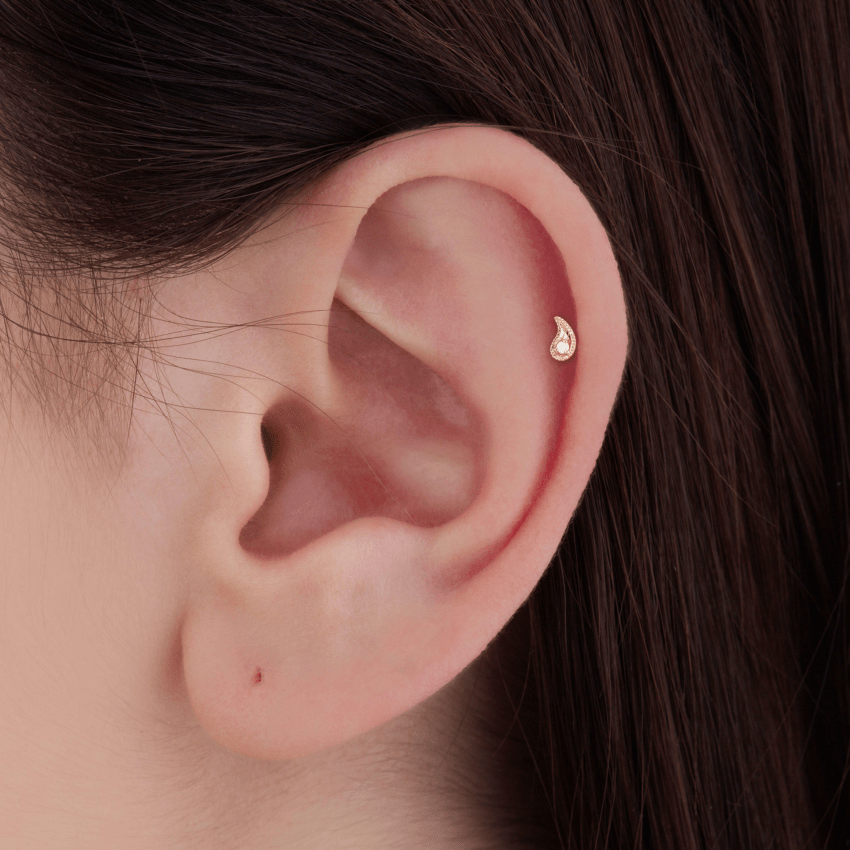 Diamond Paisley Threaded Stud Earring With Titanium Backing