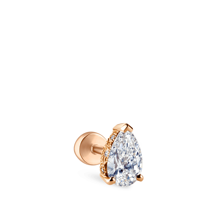 Pear Diamond Threaded Stud Earring With Titanium Backing