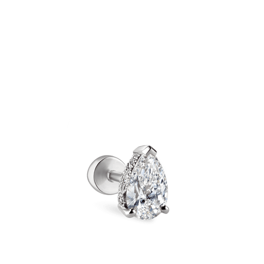 Pear Diamond Threaded Stud Earring, Diamond Back