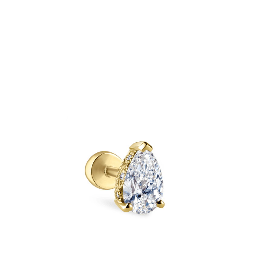 Pear Diamond Threaded Stud Earring With Titanium Backing