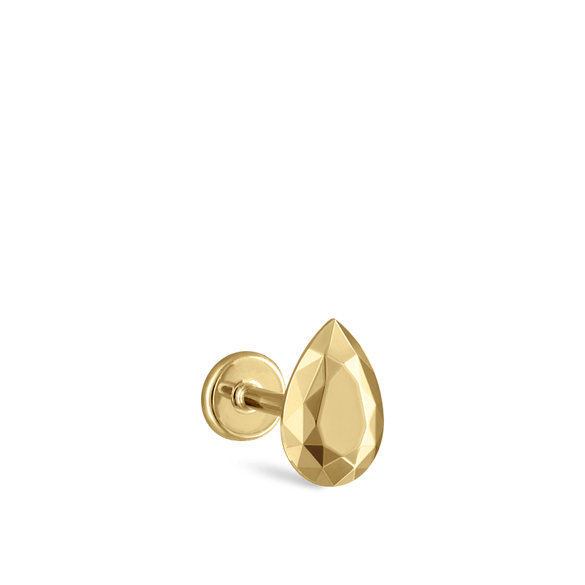 Faceted Gold Pear Threaded Stud Earring