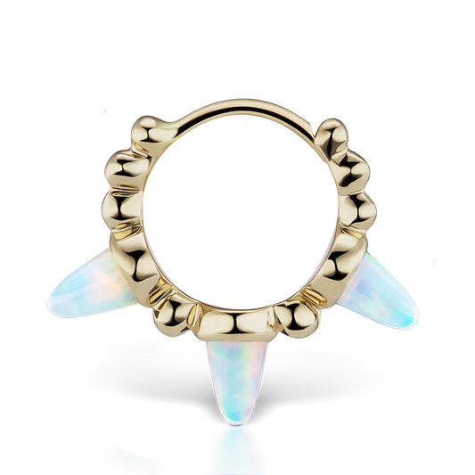 Triple Short Opal Spike Granulated Hoop Earring