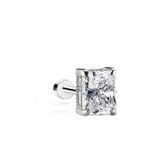 Radiant Diamond Engraved Threaded Stud Earring With Titanium Backing