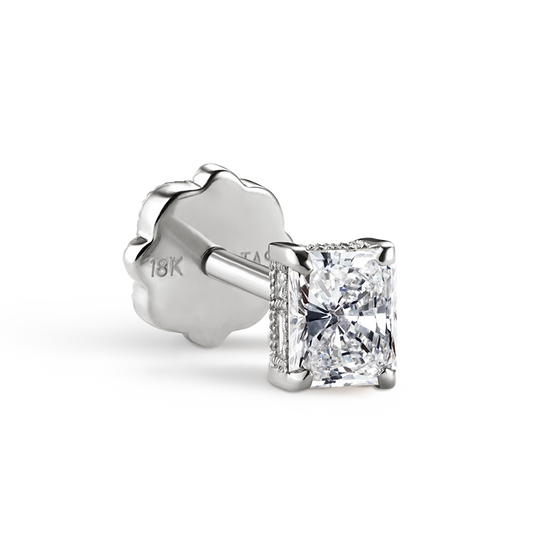Engraved Radiant Diamond Threaded Stud Earring