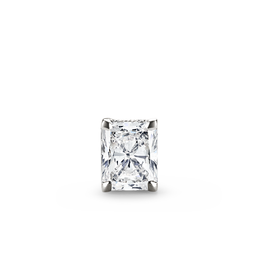 Engraved Radiant Diamond Threaded Stud Earring