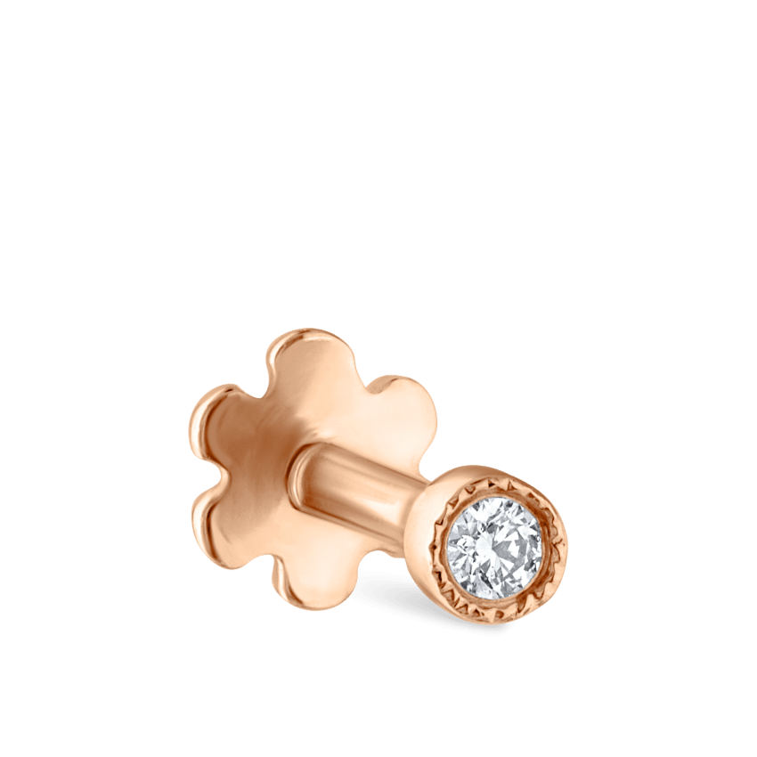 Scalloped Set Diamond Threaded Stud Earring With Titanium Backing