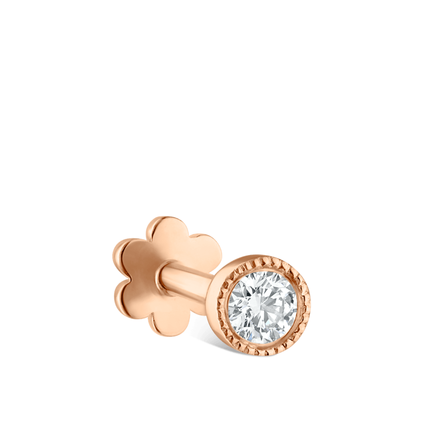 Scalloped Set Diamond Threaded Stud Earring With Titanium Backing